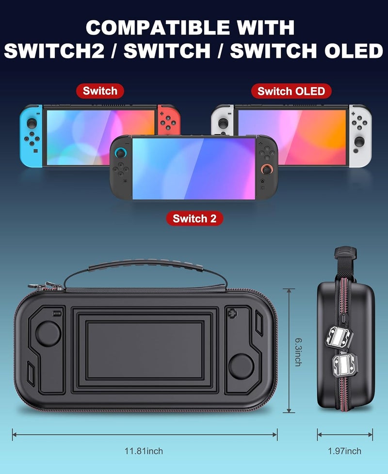 Larstylee Switch 2 Carrying Case with Protective Hard Shell, Game Card Slots, Mesh Pocket for Nintendo Switch 2 (2025)/Switch/OLED Accessories Skin - Image 3